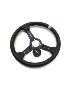 Volante GReddy Sports "Tipo Medio" (cavità 47 mm), pelle nera, razze nere - 340 mm