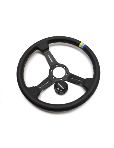 Volante GReddy Sports "Tipo Medio" (cavità 47 mm), pelle nera, razze nere - 340 mm