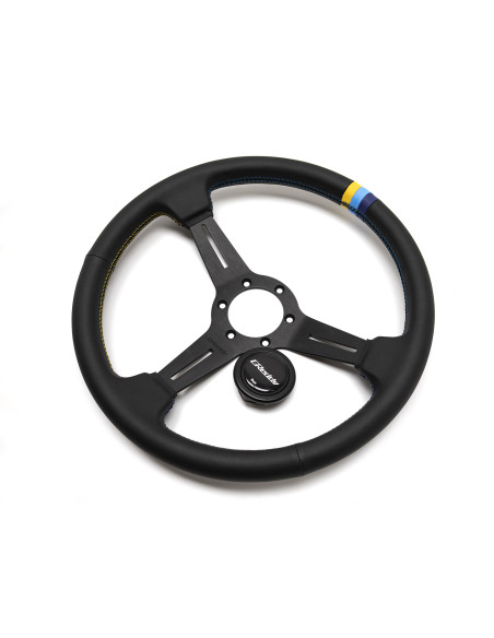 Volante GReddy Sports "Tipo Medio" (cavità 47 mm), pelle nera, razze nere - 340 mm