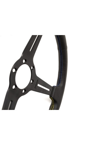 GReddy Sports "Medium Type" Steering Wheel (47 mm Dish), Black Leather, Black Spokes - 340 mm