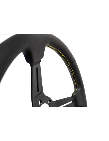 GReddy Sports "Medium Type" Steering Wheel (47 mm Dish), Black Leather, Black Spokes - 340 mm