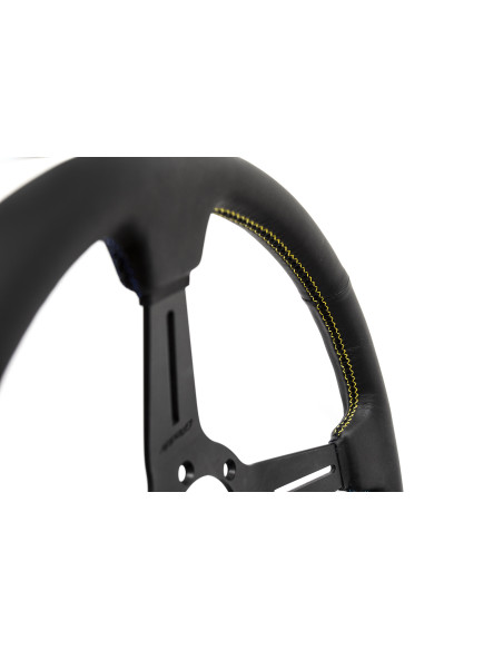 GReddy Sports "Medium Type" Steering Wheel (47 mm Dish), Black Leather, Black Spokes - 340 mm