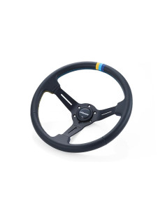 GReddy Sports "Deep Type" Steering Wheel (80 mm Dish), Black Leather, Black Spokes - 340 mm