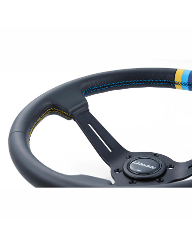 GReddy Sports "Deep Type" Steering Wheel (80 mm Dish), Black Leather, Black Spokes - 340 mm