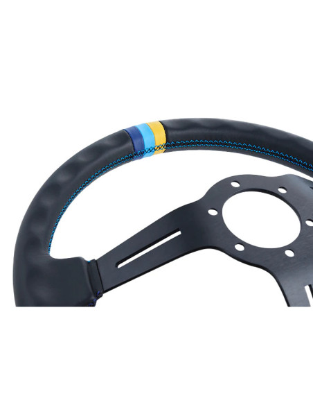 GReddy Sports "Deep Type" Steering Wheel (80 mm Dish), Black Leather, Black Spokes - 340 mm