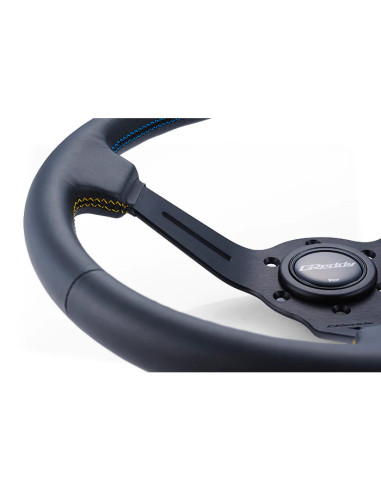 GReddy Sports "Deep Type" Steering Wheel (80 mm Dish), Black Leather, Black Spokes - 340 mm