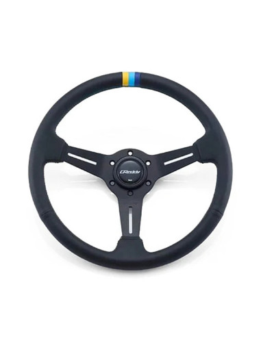 GReddy Sports "Deep Type" Steering Wheel (80 mm Dish), Black Leather, Black Spokes - 340 mm