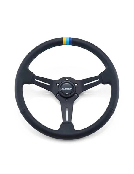 Volante GReddy Sports "Deep Type" (cavità da 80 mm), pelle nera, razze nere - 340 mm