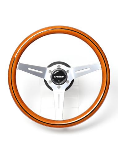 GReddy Sports "Wood Type" Steering Wheel (47 mm Dish), Light Brown, Aluminium Spokes - 340 mm