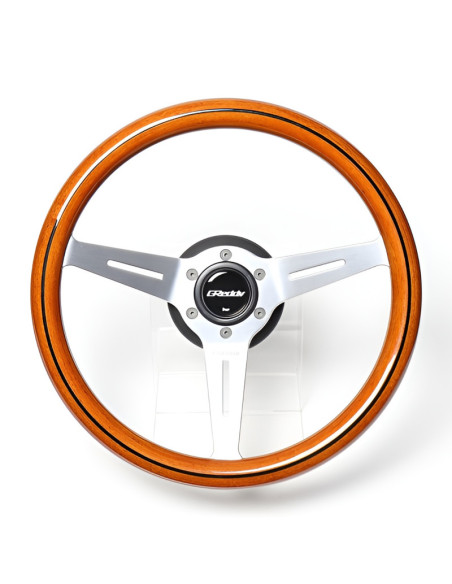 Volante GReddy Sports "Wood Type" (calandratura da 47 mm), marrone chiaro, razze in alluminio - 340 mm