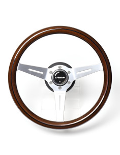 GReddy Sports "Wood Type" Steering Wheel (47 mm Dish), Dark Brown, Aluminium Spokes - 340 mm
