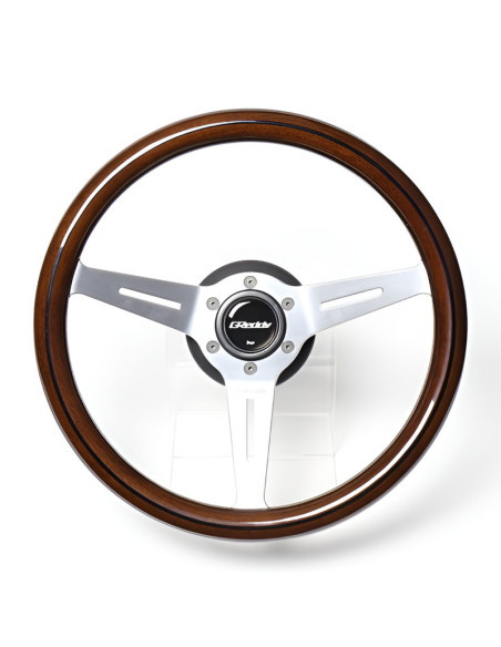 GReddy Sports "Wood Type" Steering Wheel (47 mm Dish), Dark Brown, Aluminium Spokes - 340 mm