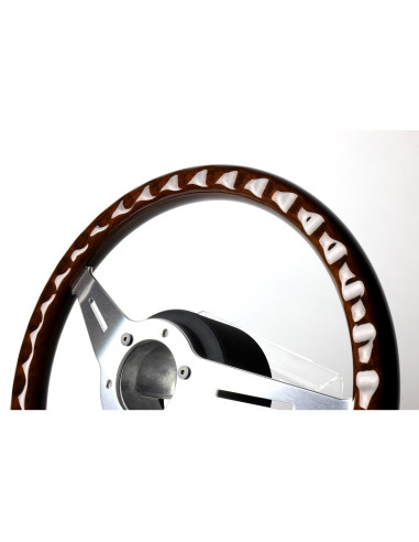 GReddy Sports "Wood Type" Steering Wheel (47 mm Dish), Dark Brown, Aluminium Spokes - 340 mm