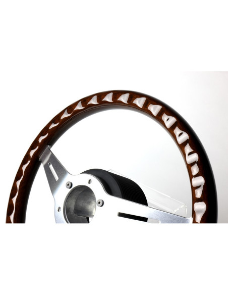 GReddy Sports "Wood Type" Steering Wheel (47 mm Dish), Dark Brown, Aluminium Spokes - 340 mm