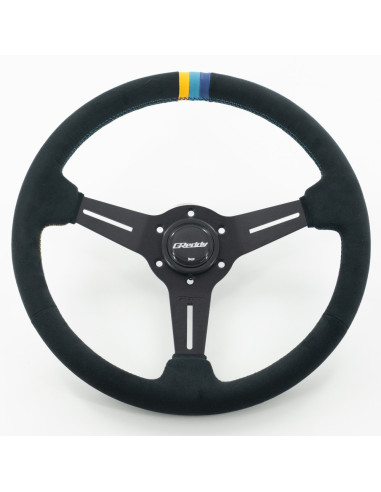 GReddy Sports "Standard Type" Steering Wheel (47 mm Dish), Black Suede, Black Spokes - 340 mm