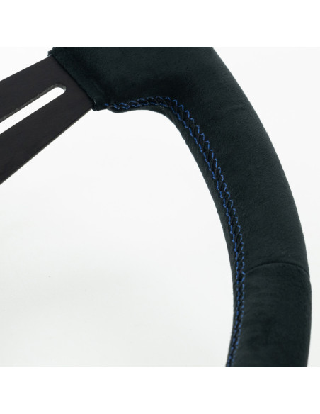 Volante GReddy Sports "Tipo Standard" (calandratura da 47 mm), pelle scamosciata nera, razze nere - 340 mm