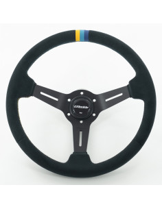 GReddy Sports "Deep Type" Steering Wheel (80 mm Dish), Black Suede, Black Spokes - 340 mm