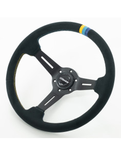 GReddy Sports "Deep Type" Steering Wheel (80 mm Dish), Black Suede, Black Spokes - 340 mm 2