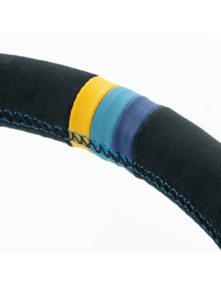 Volante GReddy Sports "Deep Type" (calandratura da 80 mm), pelle scamosciata nera, razze nere - 340 mm