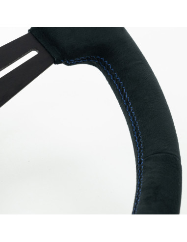 GReddy Sports "Deep Type" Steering Wheel (80 mm Dish), Black Suede, Black Spokes - 340 mm
