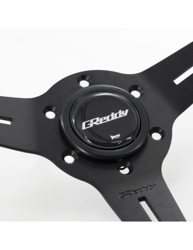 Volante GReddy Sports "Deep Type" (calandratura da 80 mm), pelle scamosciata nera, razze nere - 340 mm