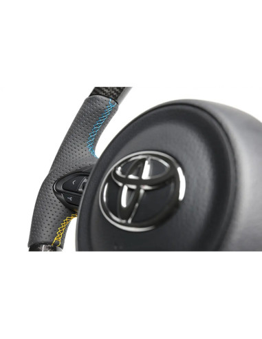 GReddy Black Carbon Steering Wheel with 3-Color Stitch for Toyota Yaris GR GXPA16