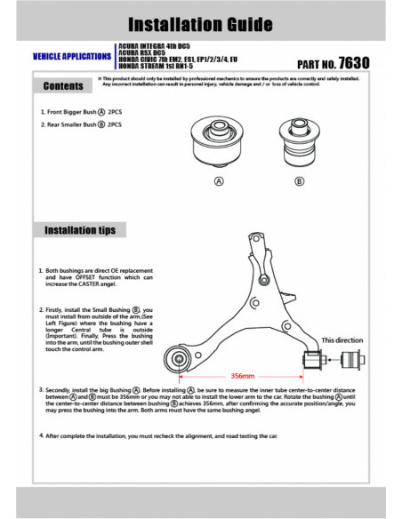 Front Lower Arm Bushing Honda Civic, Integra, Stream