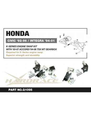 Kit supporti motore swap Serie K Hardrace Honda Civic MK5/MK6 Del Sol CR-X Integra MK3 + Type R
