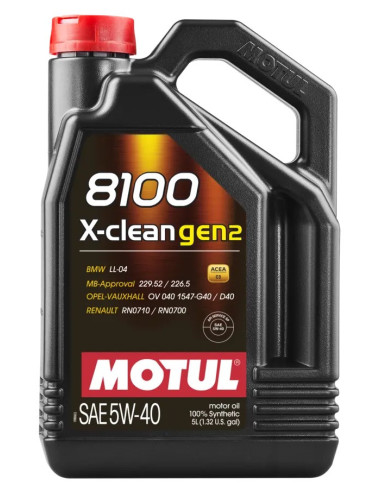 Olio motore Motul 8100 X-Clean Gen2 5W40 (BMW, Mercedes, Opel, Renault) 5L