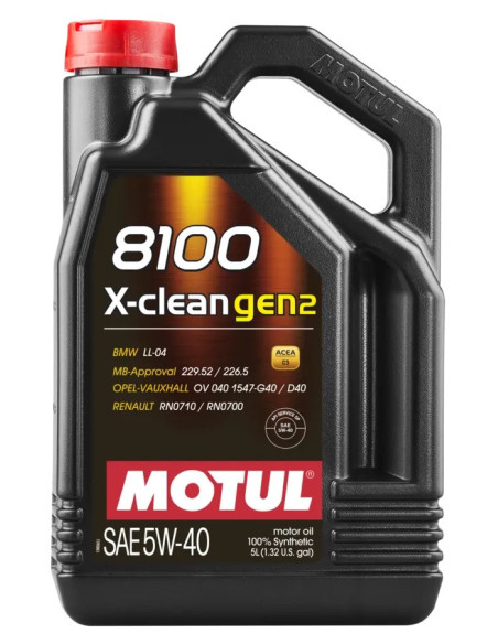 Olio motore Motul 8100 X-Clean Gen2 5W40 (BMW, Mercedes, Opel, Renault) 5L