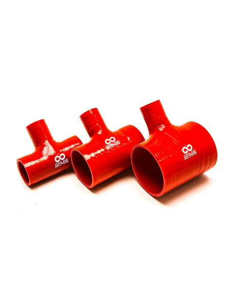 Raccordo a T in silicone Ø38 mm, lunghezza 102 mm, spessore 4 mm, rosso